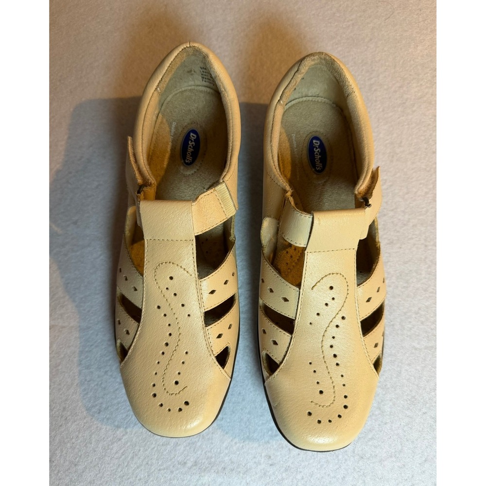 Dr. Scholl's Womens 9M Beige Leather Laser Cut‎ Hook and Loop Loafers Shoes